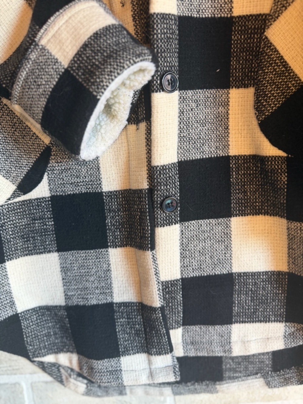 cloth & stone Black and Cream Plaid Hooded Shacket - Picture 3 of 6